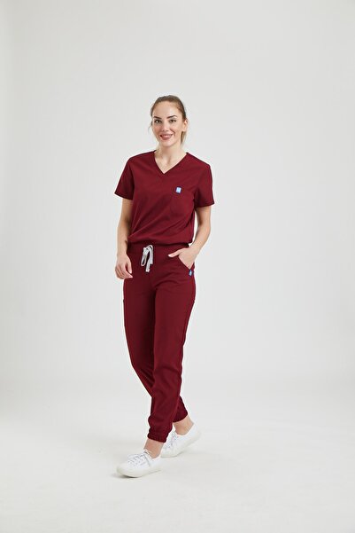 Wio Uniform Jogger Kadın Likralı Üniforma Takımı - Bordo