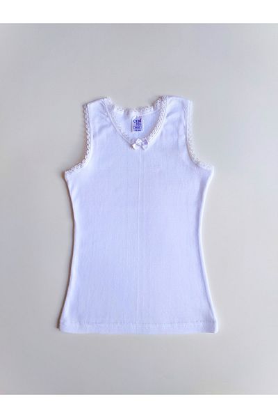 ÇebiKids White Girl's Tank Top - 100% Cotton, Thick Strap, Set of 5