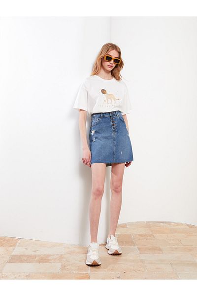 LC Waikiki Gerader Rodeo-Jeansrock mit Standard-Passform und Taschendetail für Damen