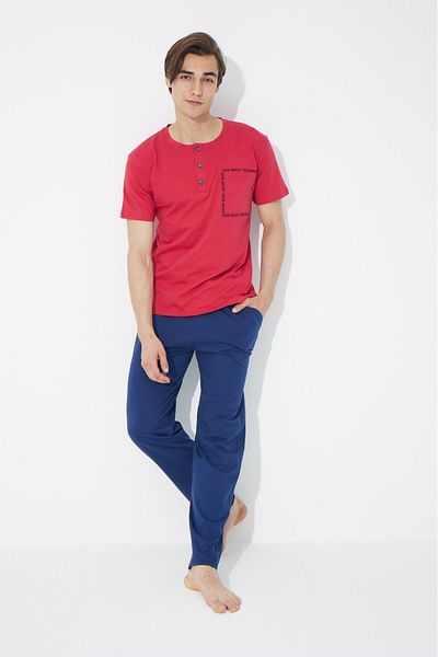 Ayans Pijama Σετ ανδρικών πιτζάμες 100% βαμβακερές χτενισμένες τσέπες