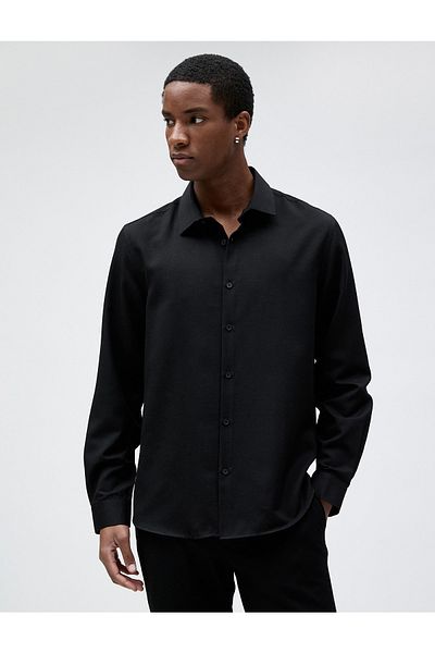 Koton Αθλητικό πουκάμισο Slim Fit Κλασικό γιακά με μακρυμάνικο μη σιδερένιο
