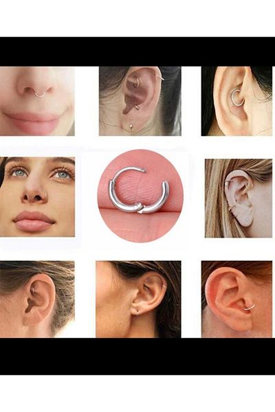 Arescollection Surgical Steel Silver Color Tragus Helix Upper Lobe Compatible Piercing Earrings