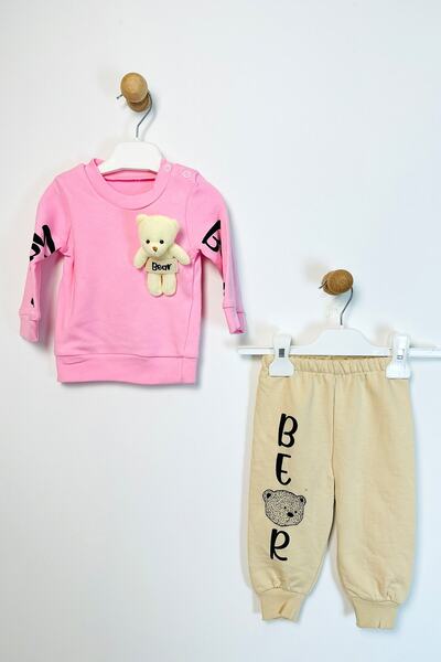 ADABEBEK Bear Patterned Baby Bottom and Top Set with Cotton Teddy Bear Access...