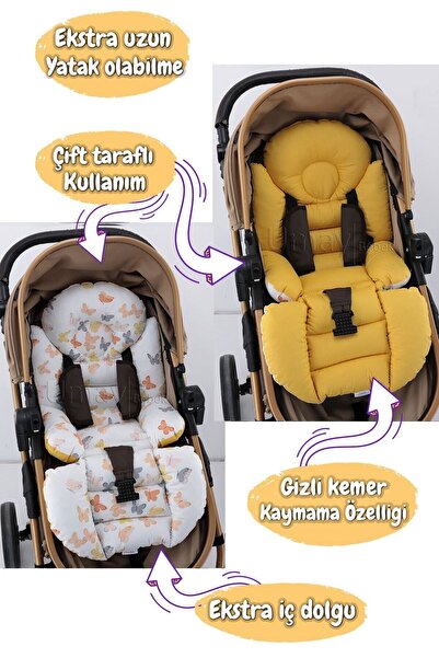 Umaybebek 4 Parça - Puset Örtüsü, Bel Destekli Bebek Arabası Minderi, Puset Minderi, Puset Çarşafı - Tutmalı