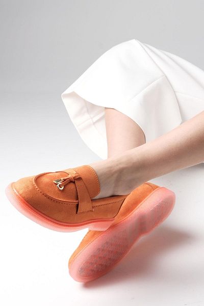 Mio Gusto Triana Orange Color Suede Women's Daily Flat Loafer Shoes