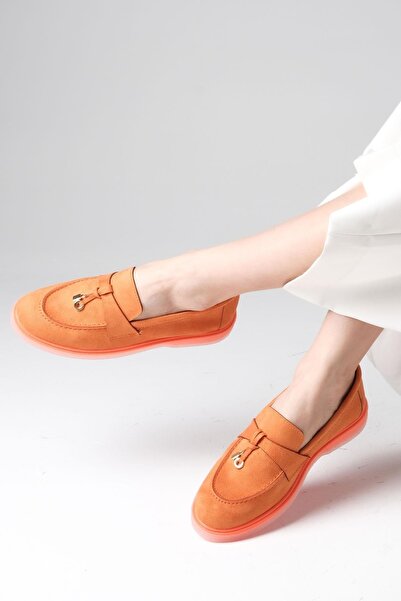 Mio Gusto Triana Orange Color Suede Women's Daily Flat Loafer Shoes