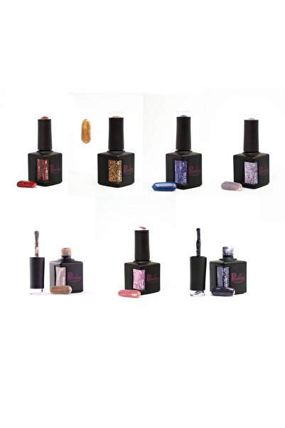 PIOVERE 7'li Set Disko Jel Kalici Oje (KIRMIZI, ALTIN, KOYU MAVİ, KOYU GRİ, M...