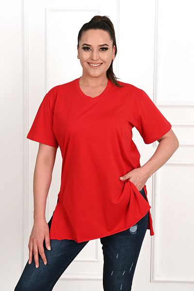 Koza Butik Women's V-Neck Slit Large Size T-shirt 1199-22
