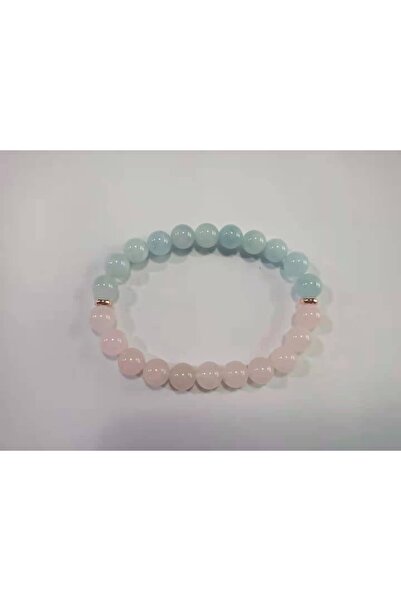 Genel Markalar Pembe Kuvars & Akuamarin Doğal Taş Bileklik 8mm