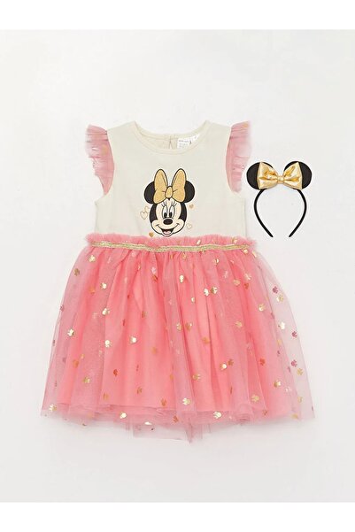 LC Waikiki Bisiklet Yaka Kısa Kollu Minnie Mouse Baskılı Kız Bebek Elbise Ve ...