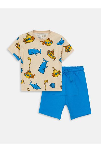 LC Waikiki Crew Neck Short Sleeve Printed Baby Boy T-Shirt and Shorts Set of 2