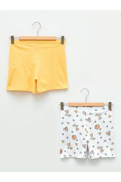 LC Waikiki Elastic Waist Printed Cotton Girl's Pajama Shorts 2-Piece