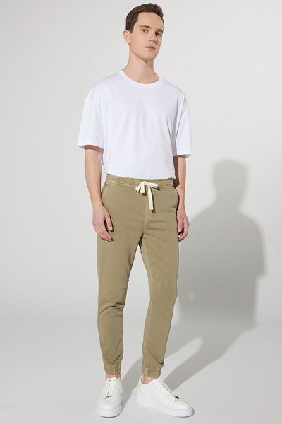 ALTINYILDIZ CLASSICS Men's Khaki Slim Fit Slim Fit Side Pocket Cotton Tie Waist Flexible Jogger Pants