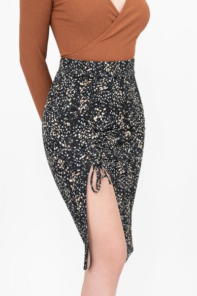 Soyo Дамска кафяво-черна регулируема плисирана плетена миди пола