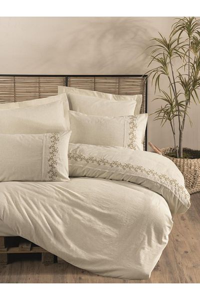 Cotton Box طقم غطاء لحاف مزدوج من القطن والكتان Darian Emh