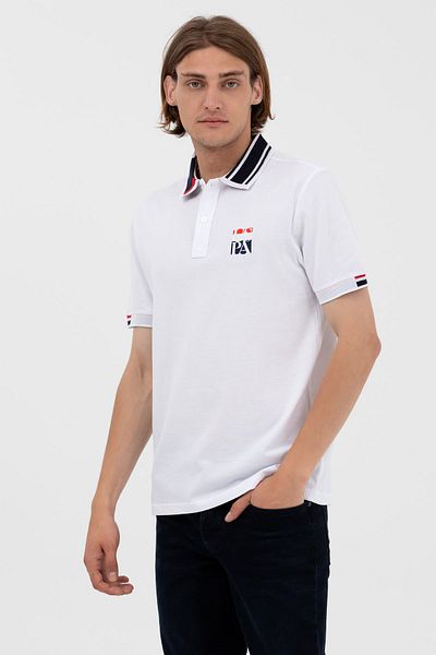 U.S. Polo Assn. U.S. Polo ανδρικό μπλουζάκι Polo Neck Slimfit1573609 Kommun 013 Λευκό
