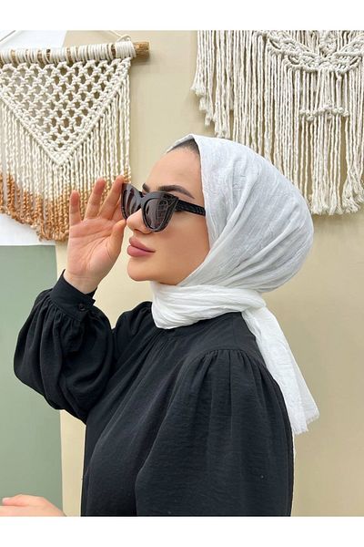 useev Bamboo Kraş Shawl White 90*190