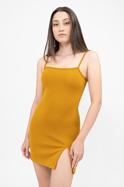 Soyo Γυναικείο μίνι φόρεμα με λουράκι μουστάρδας