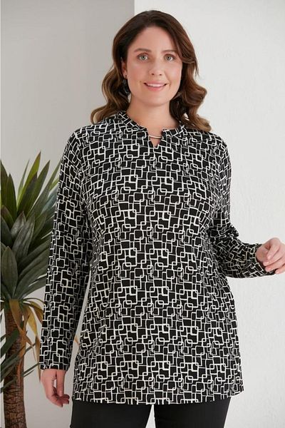 TUSSE Patterned Printed Flowing Viscose Women's Plus Size Combed Cotton Blouse