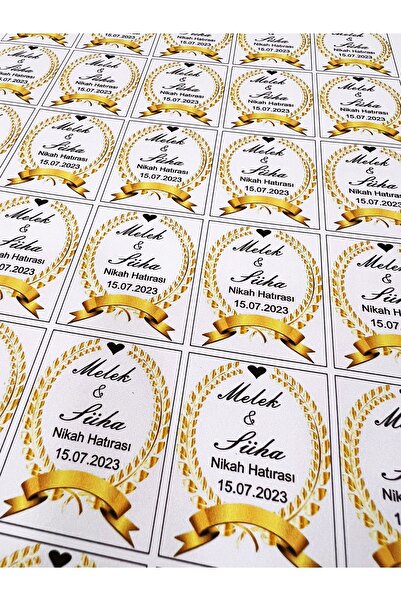 Nikah Şekeri Market Yapışkanlı Isim Etiketi 3,5 X 4.5 Cm Gold Amblem 30 Adet ...