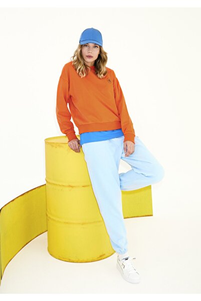Dahlia Bianca Turuncu Bisiklet Yaka Basic Sweatshirt