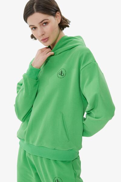 Dahlia Bianca Yeşil Kapüşonlu Basic Sweatshirt