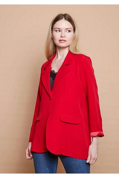 BERAY COLLECTİON Red Colored Collared Sleeve Folded Flap Pocket Boyfriend Jacket