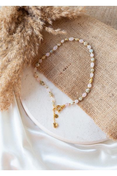 CHARMLUCKY Natural Morganite Stone Necklace