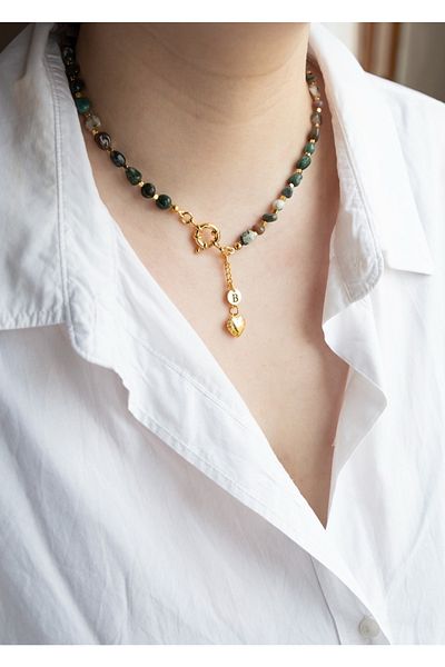 CHARMLUCKY Natural Mossy Agate Stone Necklace