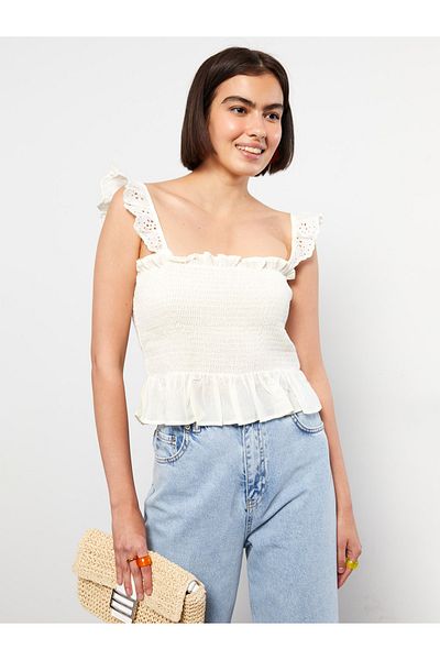 LC Waikiki Damenbluse aus Popeline mit eckigem Ausschnitt und bestickten Trägern