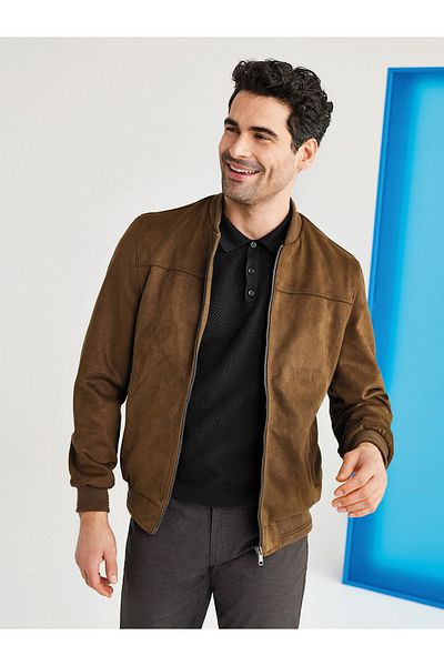 LC Waikiki Ανδρικό δερμάτινο παλτό Standard Fit College Collar