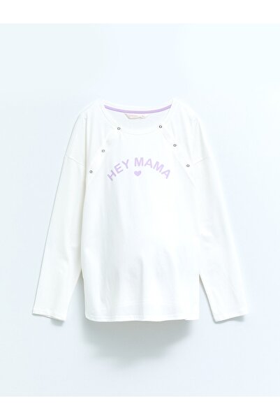 LC Waikiki Sada bavlněných těhotenských pyžam s dlouhým rukávem a výstřihem