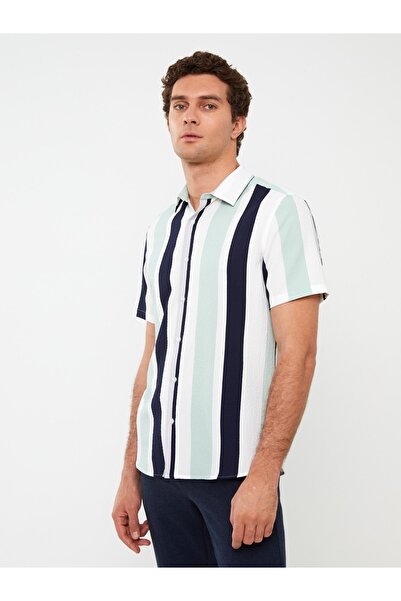 LC Waikiki Стандартна мъжка риза на райе с къс ръкав