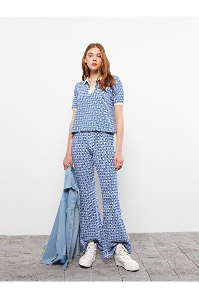 LC Waikiki Γυναικείο παντελόνι ελαστικής μέσης με μοτίβο με πλατύ πόδι