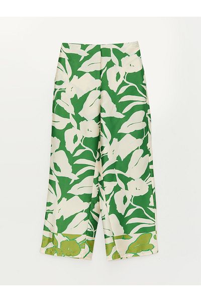 LC Waikiki Bequeme gemusterte Damenhose mit weitem Bein