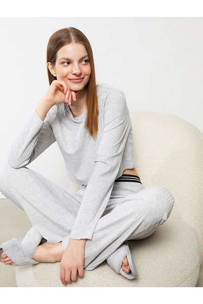 LC Waikiki Langärmliges Damen-Pyjama-Set mit Rundhalsausschnitt