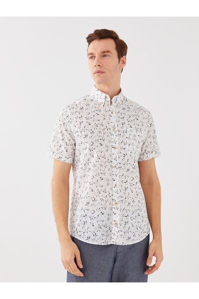 LC Waikiki Ανδρικό πουκάμισο με σχέδιο ποπλίνα - κανονική εφαρμογή, κοντό μανίκι
