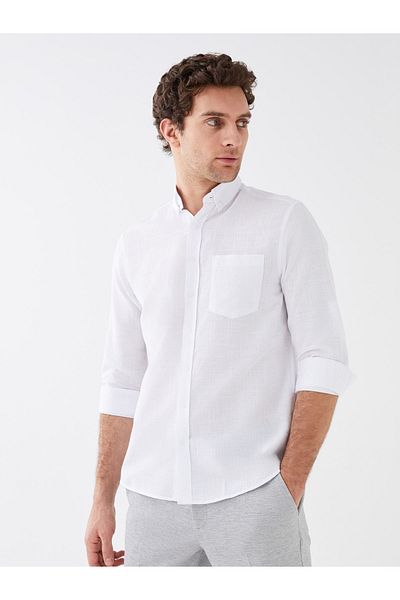 LC Waikiki Regular Fit Langarm-Herrenhemd aus Leinen