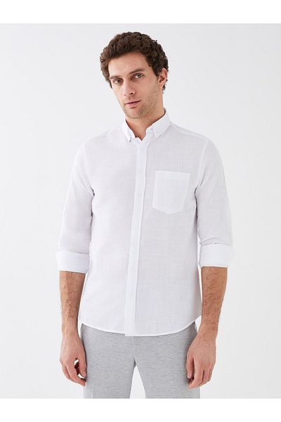 LC Waikiki Regular Fit Langarm-Herrenhemd aus Leinen