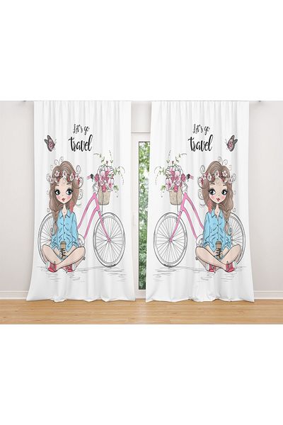 EVPANYA Perdele pentru cameră pentru copii cu model Fată pe bicicletă (preț cu o singură aripă)