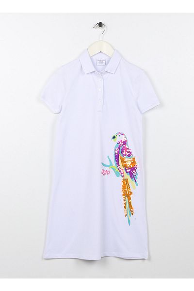 U.S. Polo Assn. Κεντημένο Λευκό Στάνταρ Κοριτσίστικο Φόρεμα Ροζ
