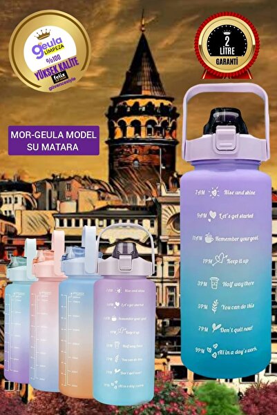 geula LİMPEZA 2 Litre Motivasyonel Su Matarası Su Şişesi Suluk Stickerlı 2000...