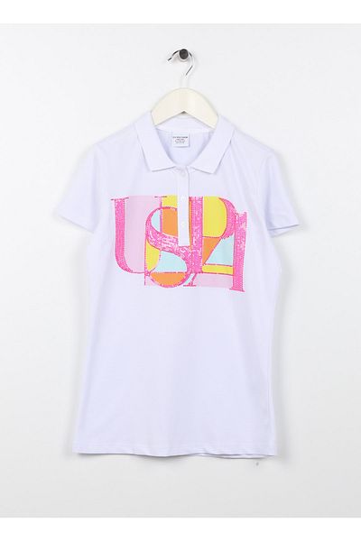 U.S. Polo Assn. Tricou alb imprimat pentru fetiță Paradise