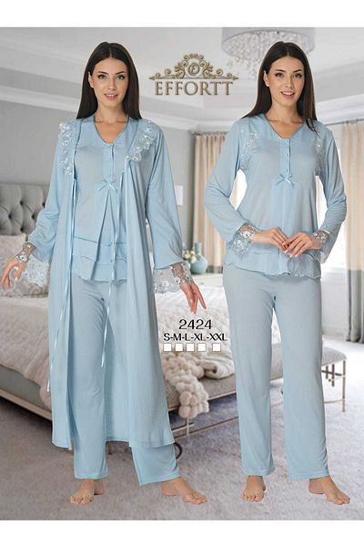 Effortt Set de pijamale de maternitate cu halat albastru
