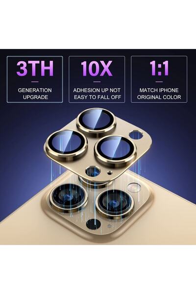 mimtec Apple Iphone 14 Pro Ve Iphone 14 Pro Max Uyumlu Çerçeveli Tam Koruma Gold Kamera Lens Koruyucu