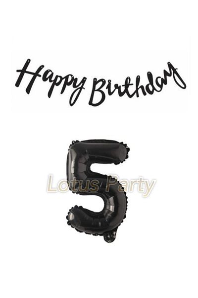 LOTUS PARTY Black 5 Number Foil Balloon Black Happy Birthday Text Banner