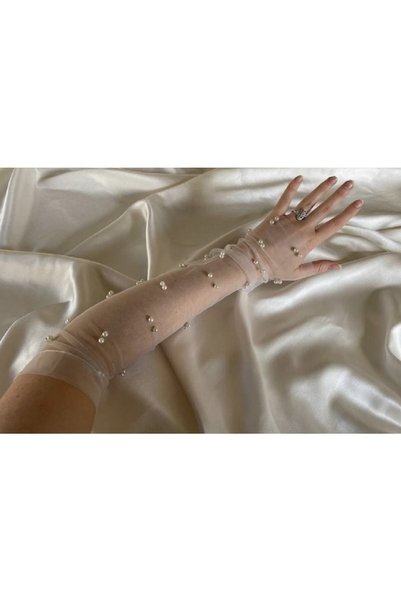 JetDukkan Elegant Design Pearl Tulle Gloves