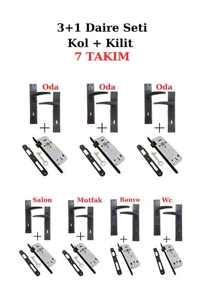 ARON ( 7 Sets ) Brawo Mirrored Matte Black Door Handle + Lock System (3+1) Flat Set