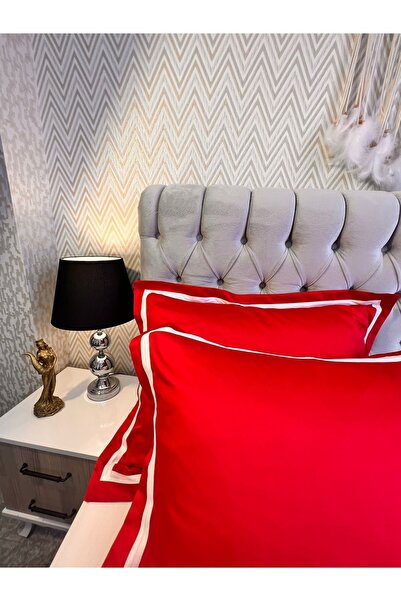 calinahome غطاء وسادة من الساتان القطني المخطط باللونين الأحمر والأبيض