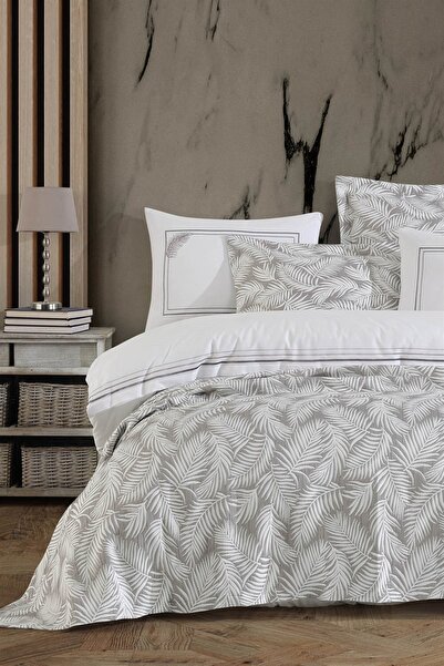 İyi Geceler İstanbul Palm Çift Kişilik Nakışlı Yatak Örtüsü Seti - Bej